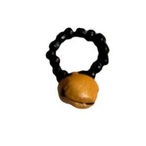 VTG ORANGE BELL BEADED RING CHARM HALLOWEEN JEWELRY HANG ON NECKLACE CORD .25”